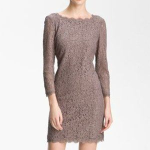 Adrianna Papell E! red carpet lace overlay sheath dress brown size 6